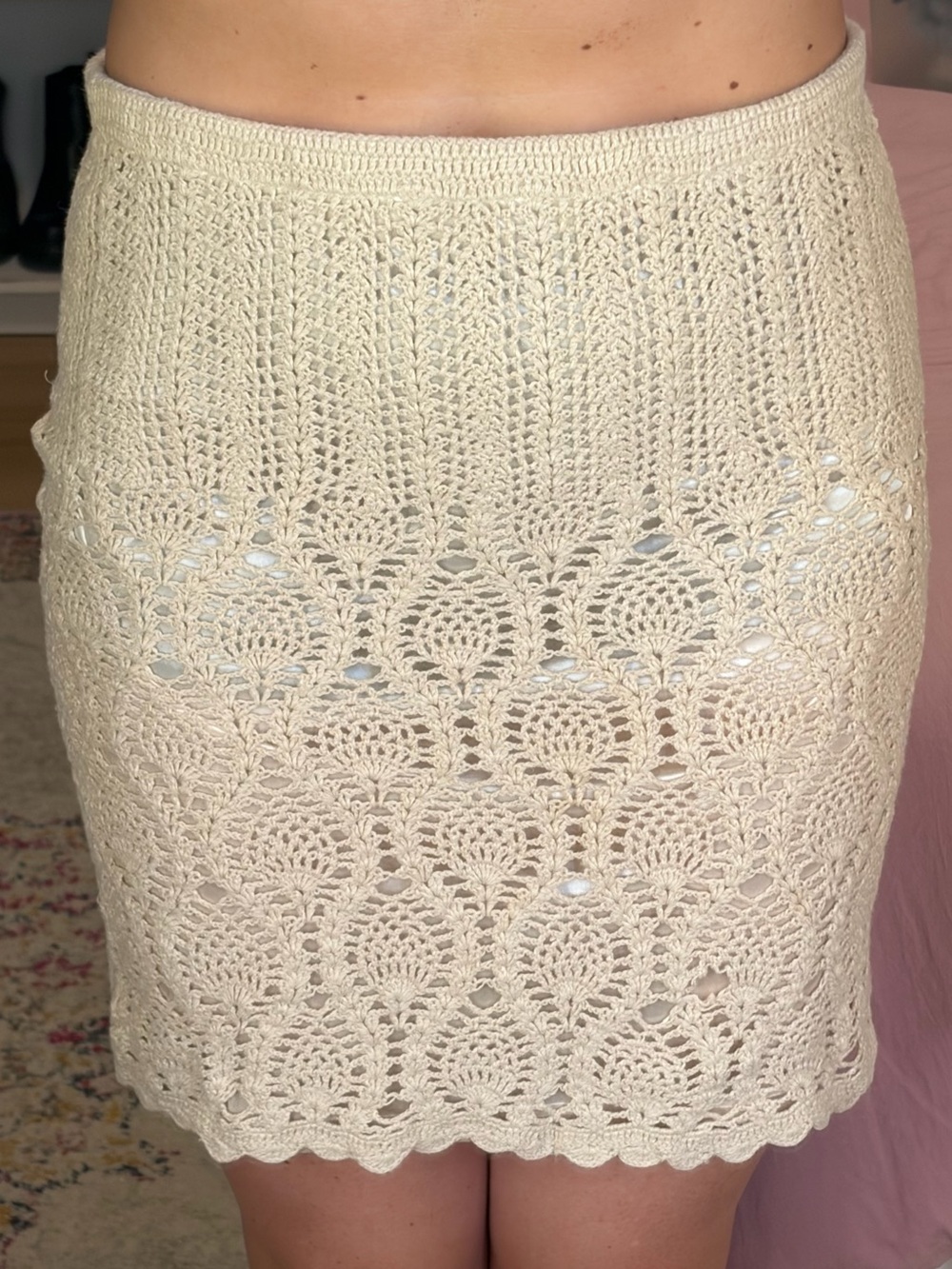Cream Crochet Knit Pencil Skirt - Women's Elegant Summer Skirt